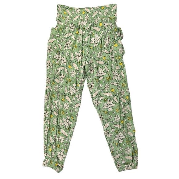 Aerie Green Floral Viscose Lightweight Joggers Pants Drawstring Waist Size Small - Picture 2 of 9